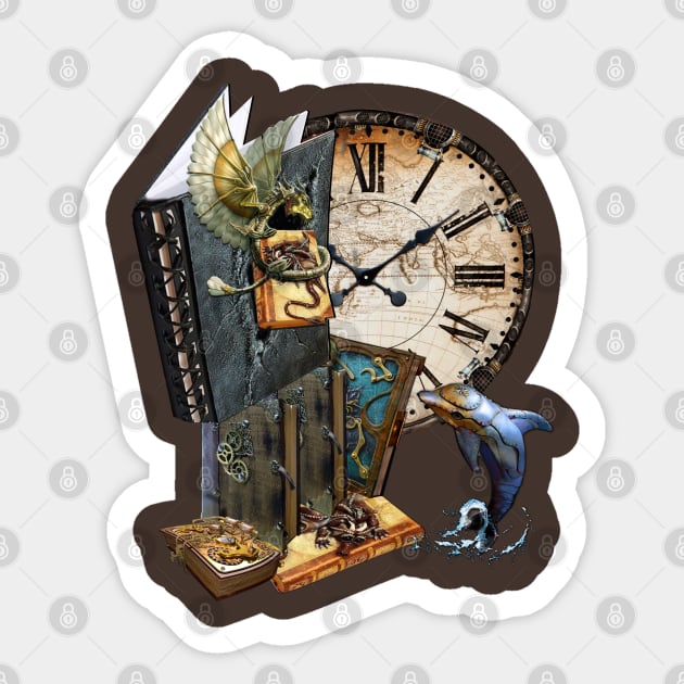 Steampunk-dolphin & dragon-storybook Sticker by Nadine8May